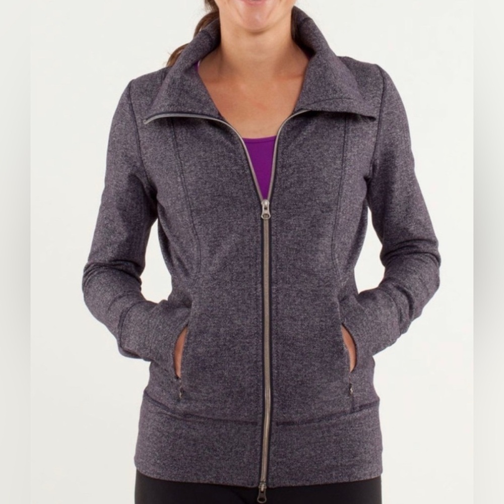 Lululemon daily yoga blue herringbone zip up jacket older style size 6